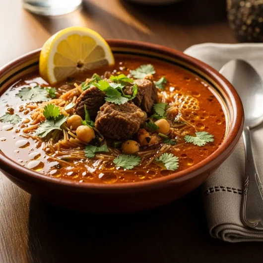 Harira argelina (sopa de cordeiro com ovo e farinha)