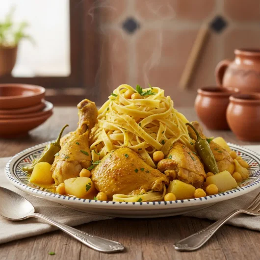 Rechta (massa fresca em tiras com molho de frango e nabo)