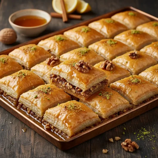 Baklava Aluat filo cu nuci în straturi, în sirop de miere