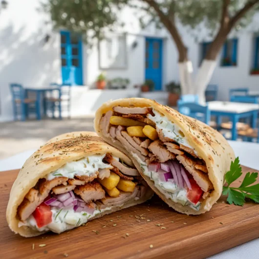 Gyros (wrap grecesc cu carne la rotisor)