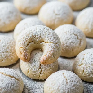 Kourabiedes — Almond shortbread coated in powdered sugar