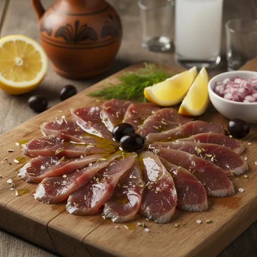 Lakerda – Græsk saltet bonito-forret med olivenolie og citron