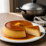 Pudim de Leite (Angola usulü flan) – Kapaklı bir tencerede buharda pişirilmiş karamelize yoğunlaştırılmış sütlü muhallebi