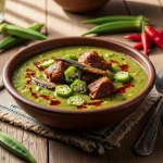 Quibeba (Quiabo Soup) – Okra soup thickened naturally with okra mucilage, sometimes including dried fish or goat.