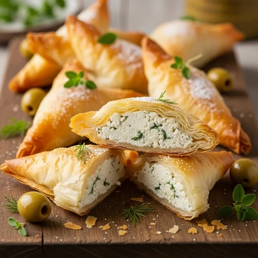 Triunghiuri filo umplute cu brânză aurie Tirópita