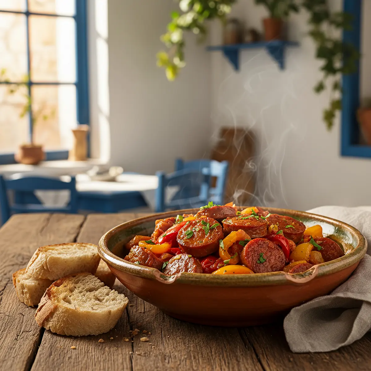 Spetsofai — Cârnați grecești cu ardei și roșii